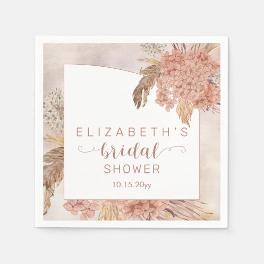 Boho Pampas Grass | Hydrangeas-Brautparty Serviette (Vorderseite)