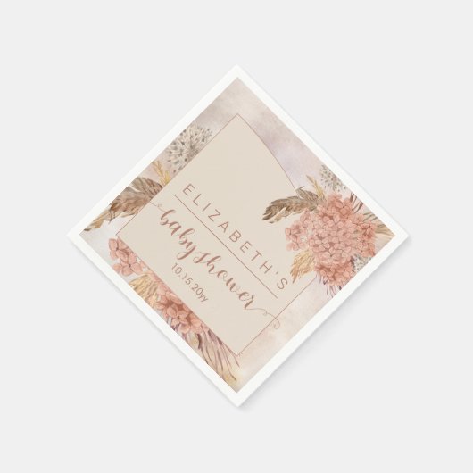 Boho Pampas Grass | Hydrangeas Girl Baby Dusche N Serviette (Ecke)