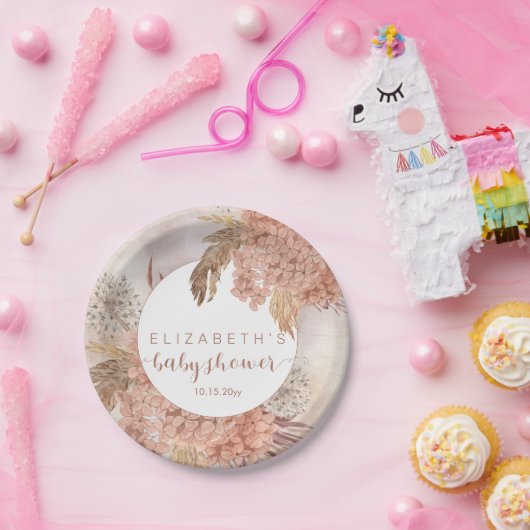 Boho Pampas Grass | Hydrangeas Girl Baby Dusche P Pappteller (Party)