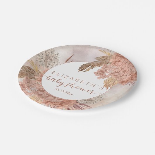 Boho Pampas Grass | Hydrangeas Girl Baby Dusche P Pappteller (Schrägansicht)