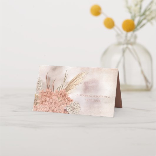 Boho Pampas Grass | Hydrangeas-Stelle mit getrockn Platzkarte (Rückseite)