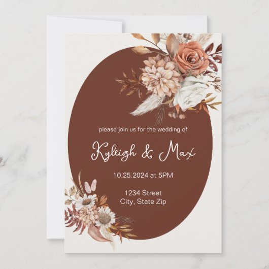 Boho Pampas Grass Invitation – Neutral Florals Einladung (Vorderseite)
