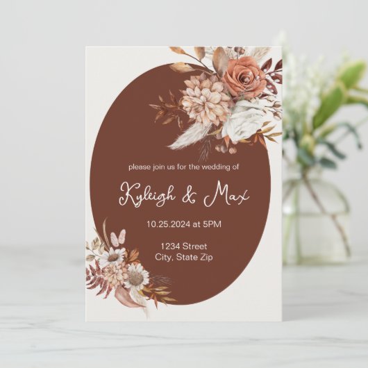 Boho Pampas Grass Invitation – Neutral Florals Einladung (Stehend Vorderseite)