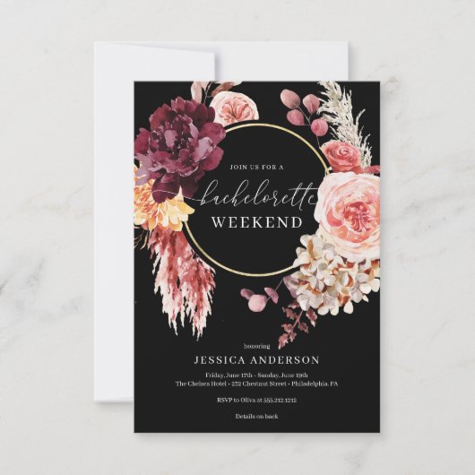 Boho Pampas Grass Junggeselinnen-Abschied Intraera Einladung (Vorderseite)