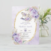 Boho Pampas Grass Lila Blumenrocking Horse Baby Einladung (Stehend Vorderseite)