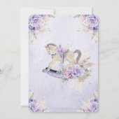 Boho Pampas Grass Lila Blumenrocking Horse Baby Einladung (Rückseite)