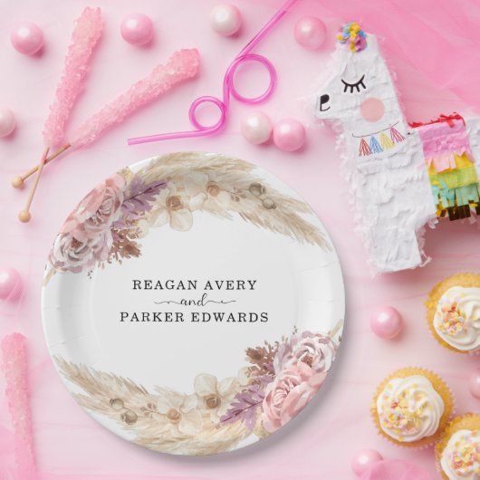 Boho Pampas Grass Lila Hochzeit Pappteller (Party)