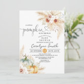 Boho Pampas Grass Little Pumpkin Baby Shower Einladung (Stehend Vorderseite)
