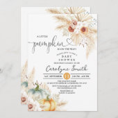 Boho Pampas Grass Little Pumpkin Baby Shower Einladung (Vorne/Hinten)