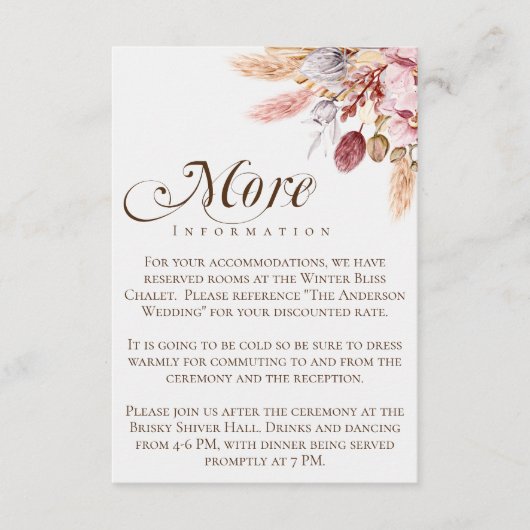 Boho Pampas Grass Mehr Informationen Hochzeiten De Begleitkarte (Vorderseite)