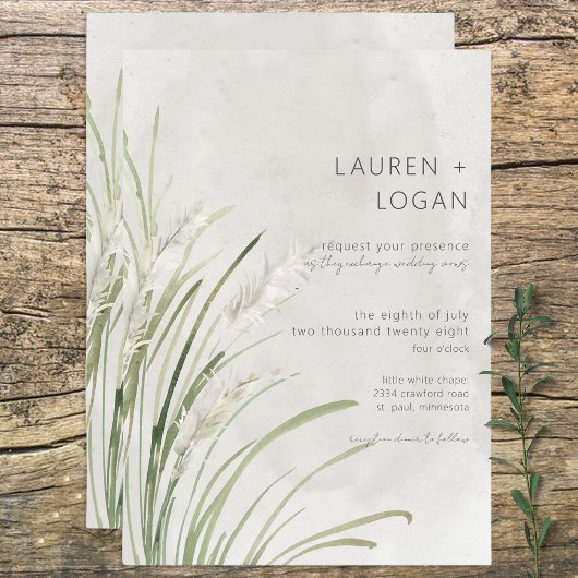 Boho Pampas Grass Minimal Moderne Hochzeit Einladu Einladung