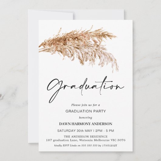 Boho Pampas Grass mit Foto Graduation Party Einladung (Vorderseite)