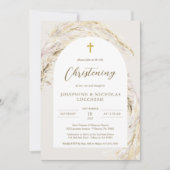 Boho Pampas Grass Modern Twins Christening Einladung (Vorderseite)