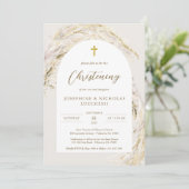 Boho Pampas Grass Modern Twins Christening Einladung (Stehend Vorderseite)