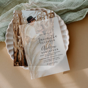 Boho Pampas Grass Moderne Bohemische Hochzeit Pergament Einladungen