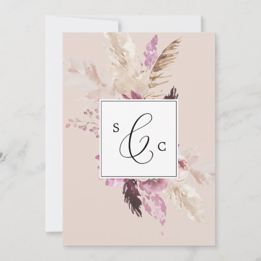 Boho Pampas Grass Monogram Back Wedding Einladung (Rückseite)