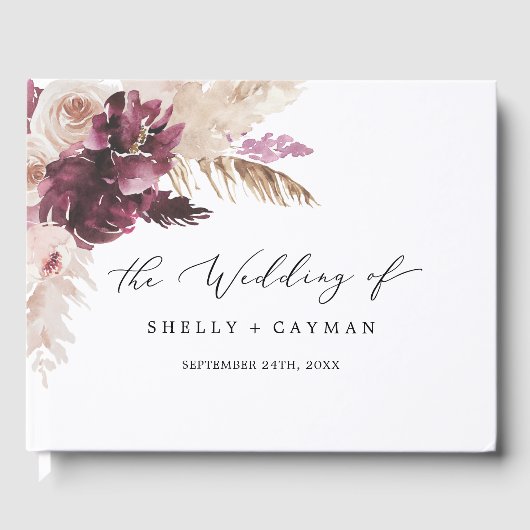 Boho Pampas Grass Monogram Back Wedding Gästebuch (Vorderseite)