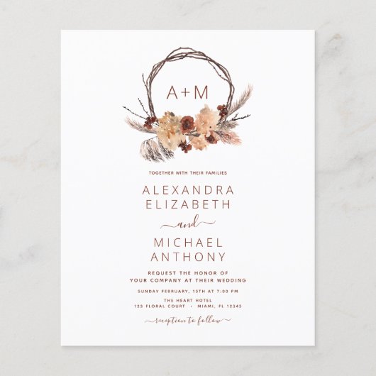 Boho Pampas Grass Monogram Wedding (Vorderseite)