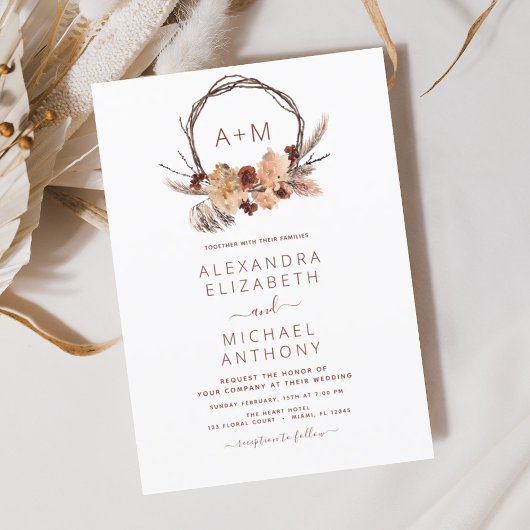 Boho Pampas Grass Monogram Wedding