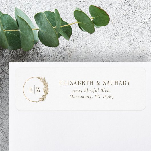 Boho Pampas Grass Monogram Wedding Rücksendeadress