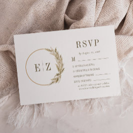 Boho Pampas Grass Monogram Wreath Beige Wedding RSVP Karte