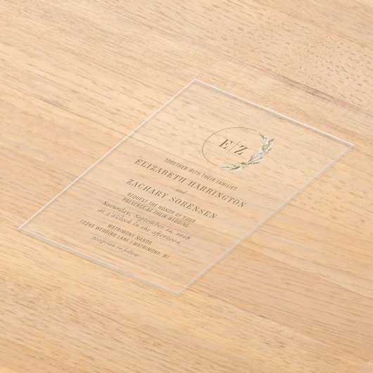 Boho Pampas Grass Monogram Wreath Wedding Acryleinladungen (Ablage )