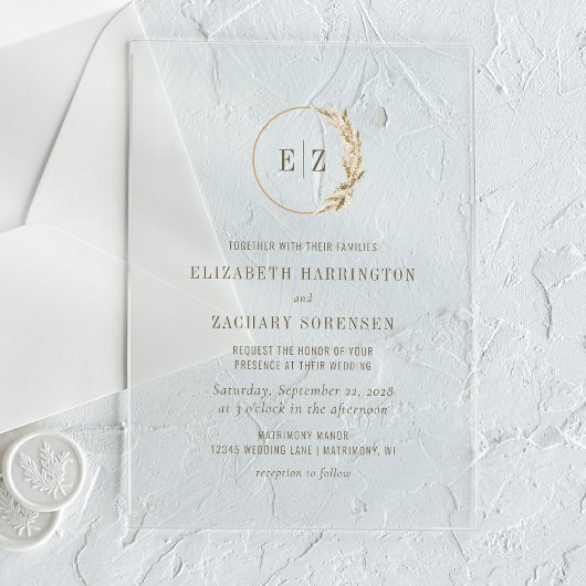 Boho Pampas Grass Monogram Wreath Wedding Acryleinladungen