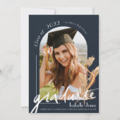 Boho Pampas Grass Navy Blue Arch Foto Abschluss Einladung (Vorderseite)