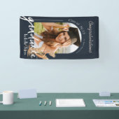 Boho Pampas Grass Navy Foto Abschluss Banner (Messe)