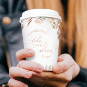 Boho Pampas Grass Neutral Baby Shooting Paper Cup Pappbecher