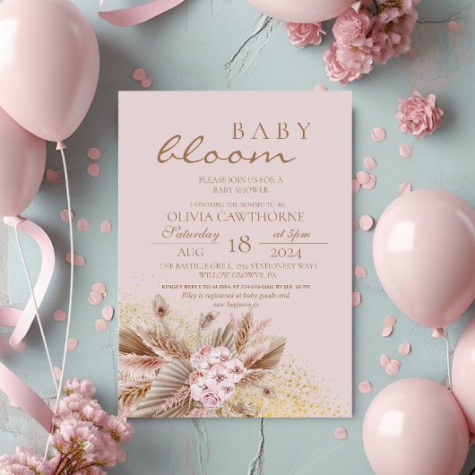 Boho Pampas Grass Neutral Blume Baby Girl Shower Einladung