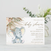 Boho Pampas Grass Neutral Elephant Babydusche Einladung (Stehend Vorderseite)