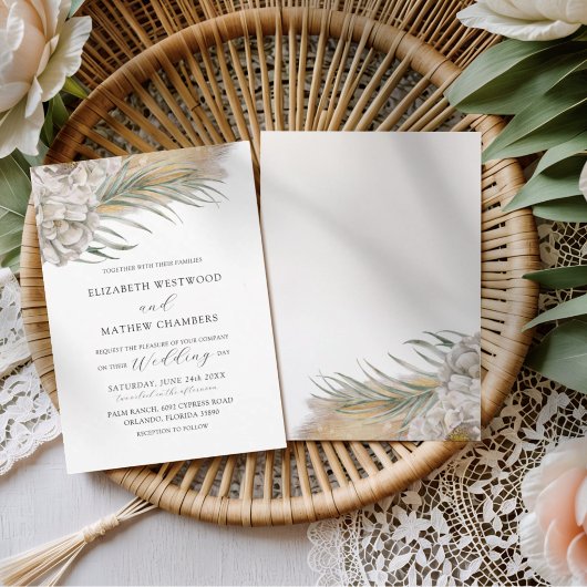 Boho Pampas Grass & Neutral Floral Wedding Einladung