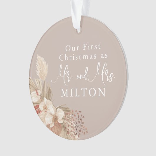 Boho Pampas Grass Neutrals Hochzeit Ornament (Vorderseite)