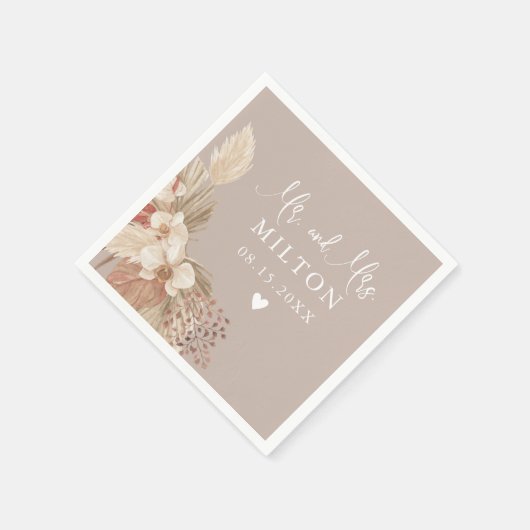 Boho Pampas Grass Neutrals Hochzeit Serviette (Ecke)