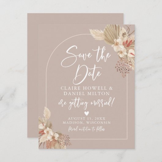 Boho Pampas Grass Neutrals Save the Date (Vorne/Hinten)