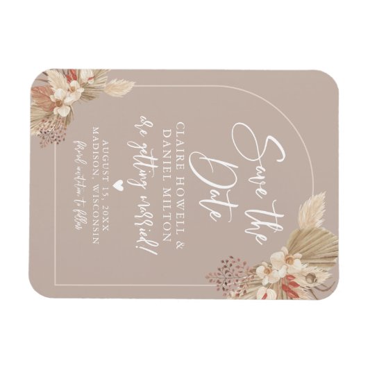Boho Pampas Grass Neutrals Save the Date Magnet (Horizontal)