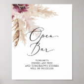 Boho Pampas Grass Open Bar Sign Poster (Vorne)