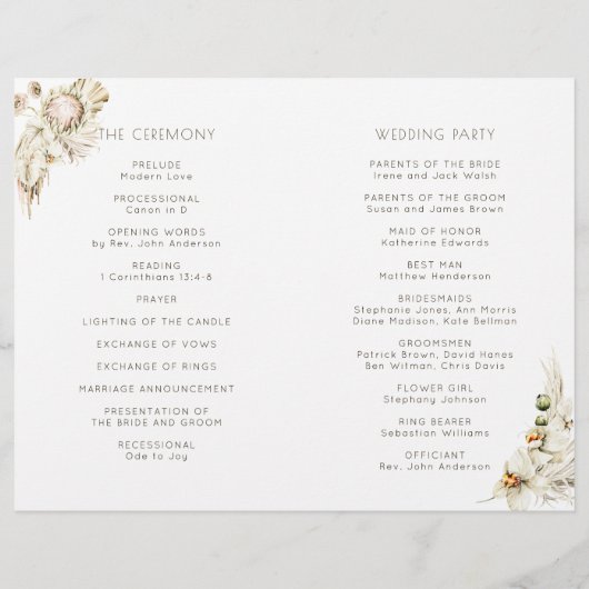 Boho Pampas Grass Orchid Floral Wedding Program (Rückseite)