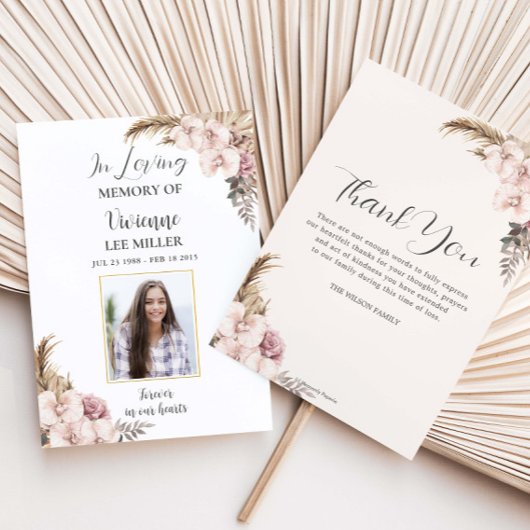 Boho Pampas Grass Orchid Foto Beerdigung Memorial Dankeskarte