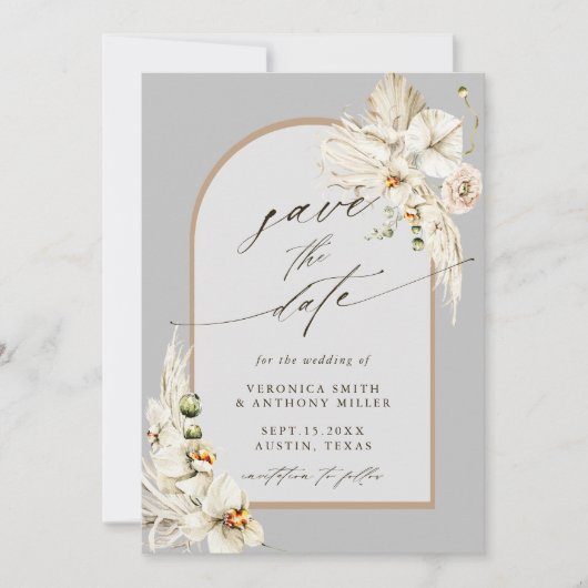 Boho Pampas Grass Orchid Gray Wedding Foto Save The Date (Vorderseite)