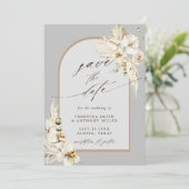 Boho Pampas Grass Orchid Gray Wedding Foto Save The Date (Stehend Vorderseite)