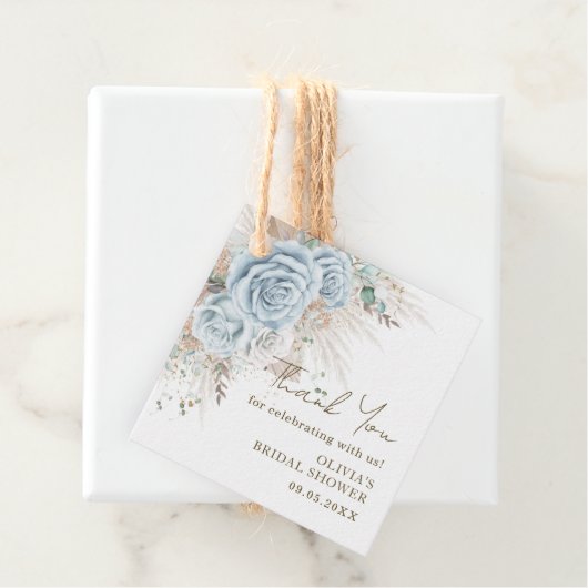 Boho Pampas Grass Pastel Blue Floral Brautparty Geschenkanhänger (Beispiel)