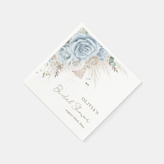 Boho Pampas Grass Pastel Blue Floral Brautparty Serviette (Ecke)