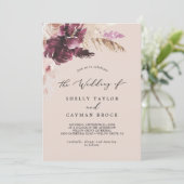 Boho Pampas Grass | Peach Monogram Back Wedding Einladung (Stehend Vorderseite)