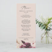 Boho Pampas Grass | Peach Wedding Dinner Menu Menükarte (Stehend Vorderseite)