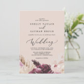 Boho Pampas Grass | Peach Wedding Einladung (Stehend Vorderseite)