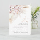 Boho Pampas Grass Pink Baby Dusche Einladung (Stehend Vorderseite)