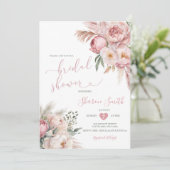 Boho Pampas Grass Pink Getrocknete Blume Brautpart Einladung (Stehend Vorderseite)