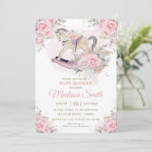 Boho Pampas Grass Pink Rocking Horse Baby Einladung (Stehend Vorderseite)